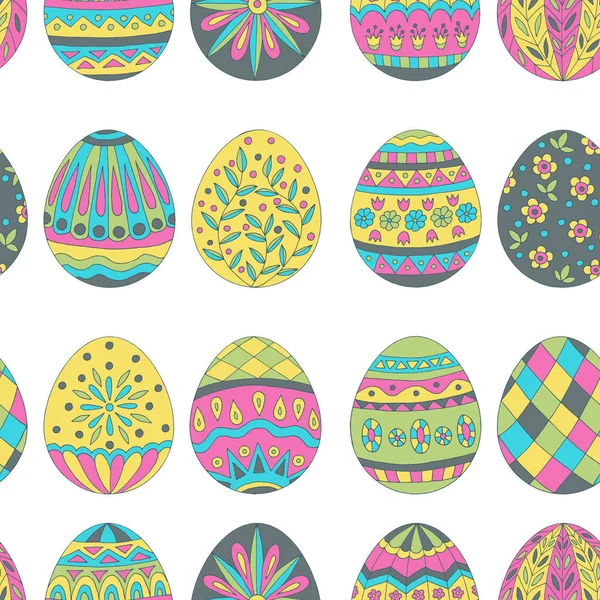 Colorido Hermoso Patrón Sin Costura Huevos Pascua Pintados Sobre Fondo — Vector de stock