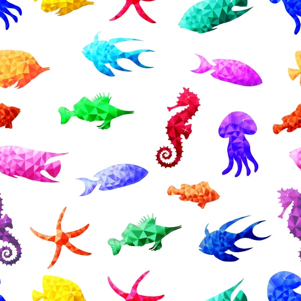 Hermoso Patrón Inconsútil Vector Con Peces Mar Colores Estilo Low — Archivo Imágenes Vectoriales