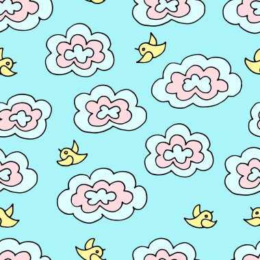 Bahar bulutlar ve ile Seamless Modeli boyama doodle