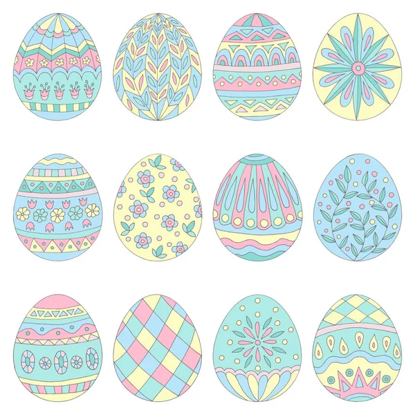 Conjunto Festivo Hermosos Huevos Pascua Con Patrones Abstractos — Vector de stock