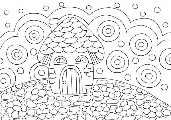 Абстрактна Каракулі Розмальовка Грибним Будинком Дітей Дорослих — стоковий вектор