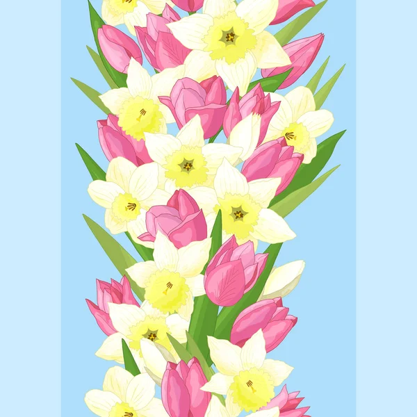 Patrón sin costuras con tulipanes y narcisos — Vector de stock