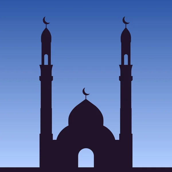 Silueta de mezquita sobre fondo azul — Vector de stock