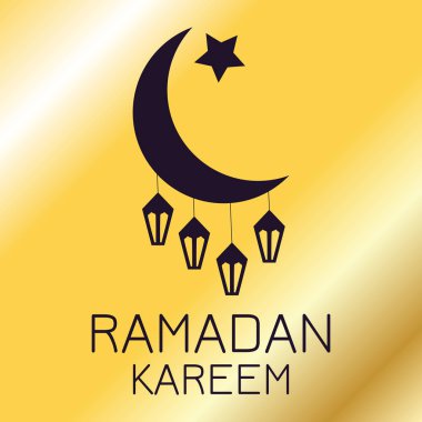 Altın bir arka planda fenerler ile hilal ay silueti