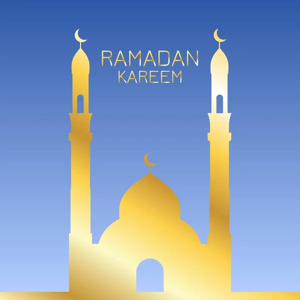 Silueta de mezquita dorada sobre fondo azul — Vector de stock