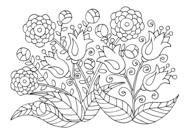 Boyama sayfaları için elle çizilmiş çiçek desenleri