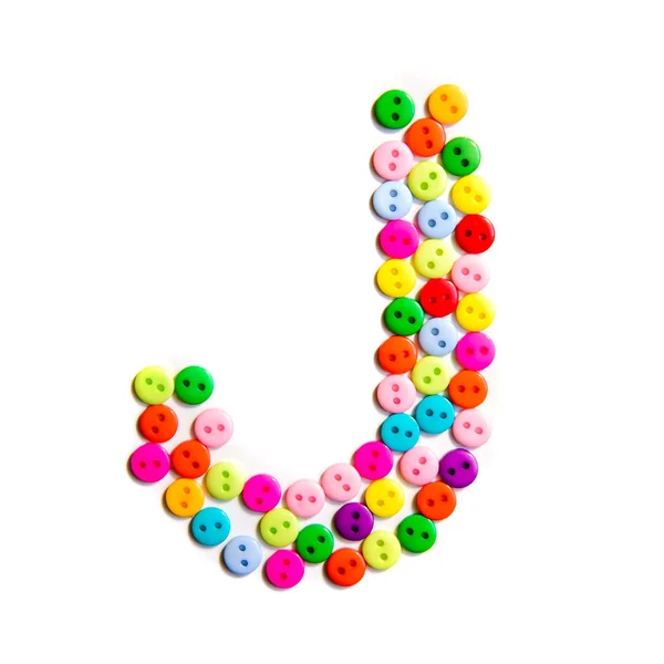 Carta J do alfabeto inglês feita de botões multicoloridos — Fotografia de Stock