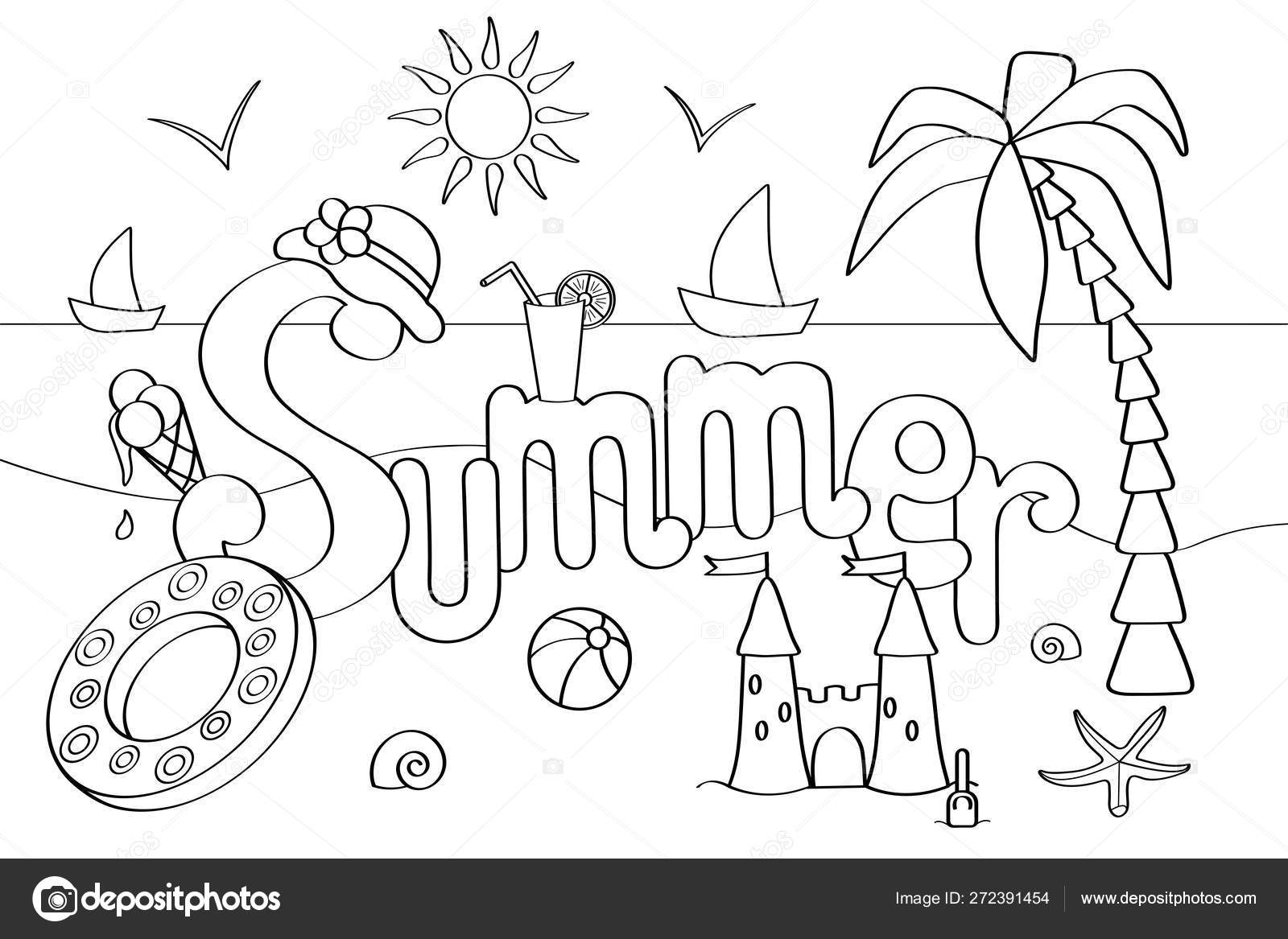 Vector coloring page on the theme of summer vacation at the sea 9 Vector coloring page on the theme of summer vacation at the sea 9