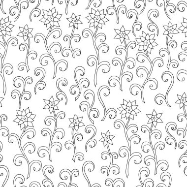 Doodle çiçek dikişsiz desen, boyama sayfası