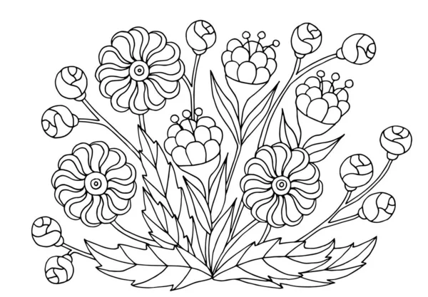 Padrões de flores desenhadas à mão para colorir páginas — Vetor de Stock