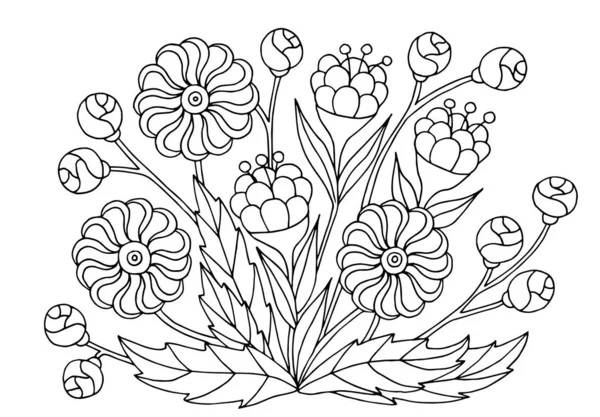 Modèles de fleurs dessinés à la main pour les pages à colorier — Image vectorielle