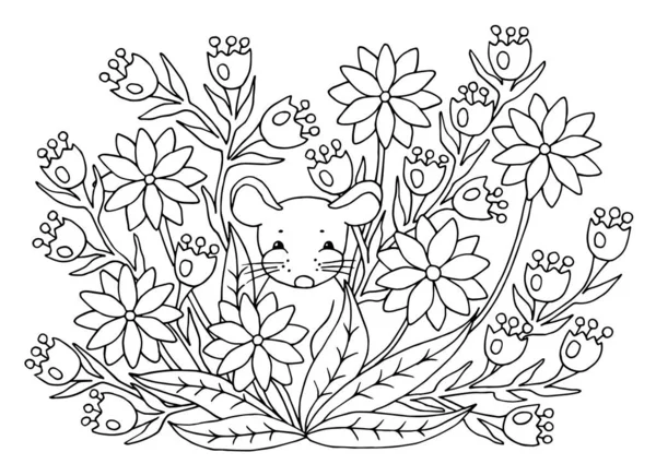 Розмальовка сторінки з кольорами і мишкою — стоковий вектор