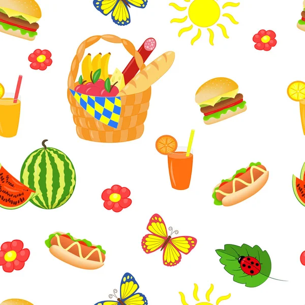 Vector naadloze patroon met zomer picknick set — Stockvector