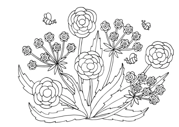 Ручні малюнки квітів для розмальовки сторінок — стоковий вектор