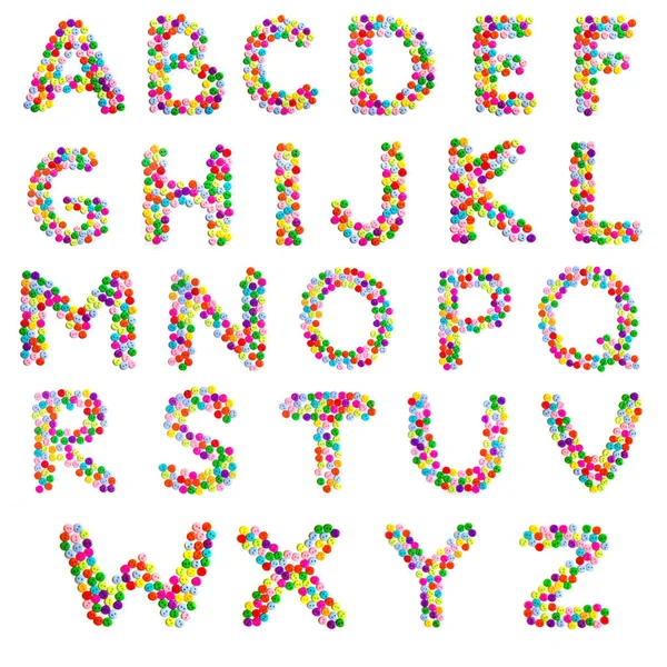 Alfabet, märker A-Z av det engelska alfabetet från mång--färgade knäppas — Stockfoto