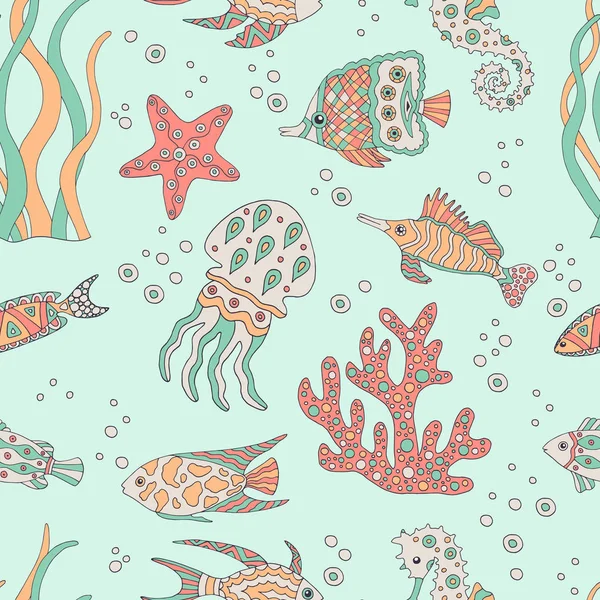 Patrón sin costura abstracto con peces de mar — Vector de stock