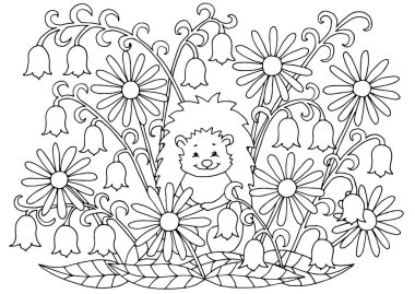 Çiçek ve kirpi ile boyama sayfası