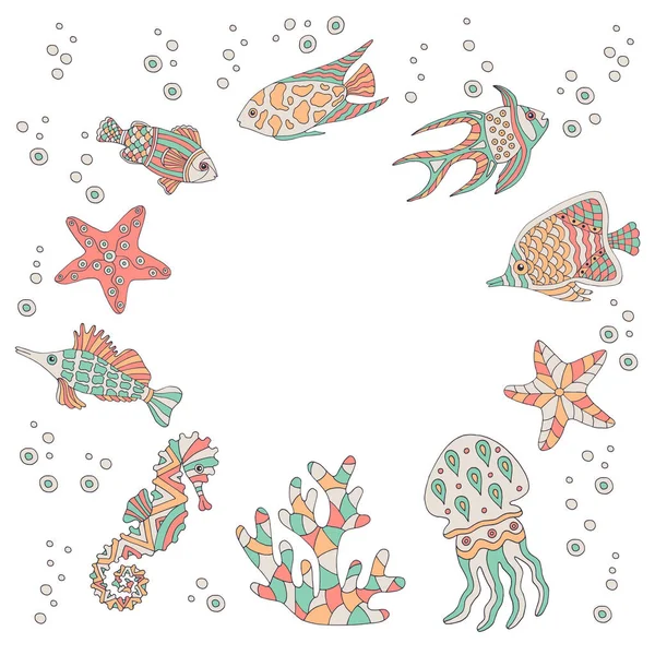 Рамка з набором абстрактних морських риб — стоковий вектор