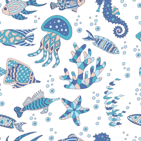 Patrón sin costura abstracto con peces de mar — Archivo Imágenes Vectoriales