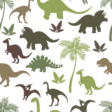 Renkli dinozor siluetleri ile dikişsiz desen