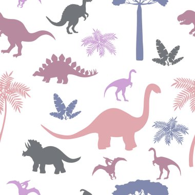 Renkli dinozor siluetleri ile dikişsiz desen