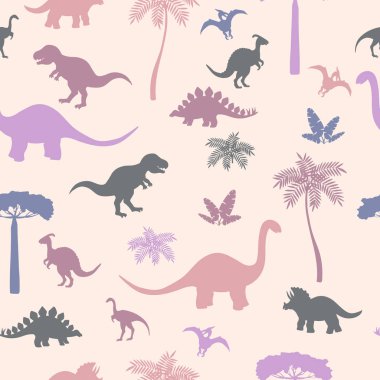 Renkli dinozor siluetleri ile dikişsiz desen