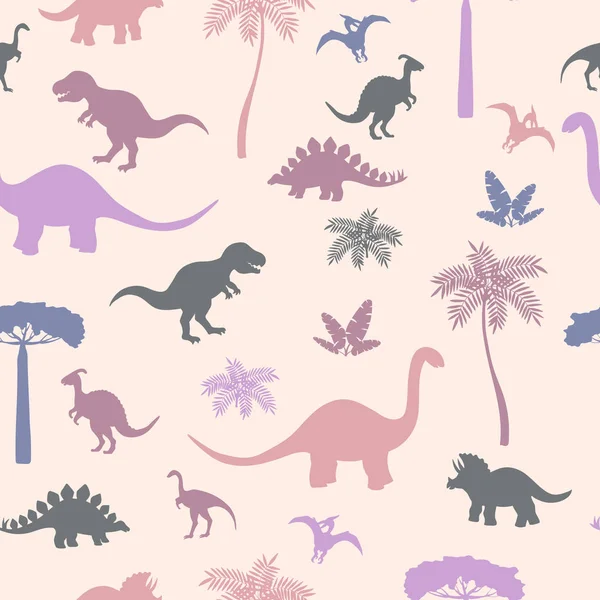 Renkli dinozor siluetleri ile dikişsiz desen