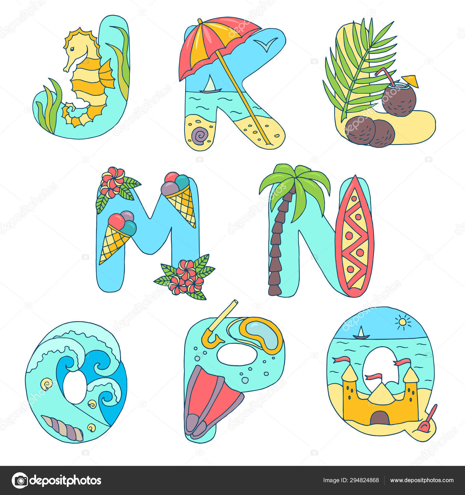 English Alphabet From J To Q On The Theme Of Vacation On The Sea Summer Holidays Vector Image By C Elvirkindom Yandex Ru Vector Stock English Alphabet From J To Q On The Theme Of Vacation On The Sea Summer Holidays Vector Image By C Elvirkindom Yandex Ru Vector Stock