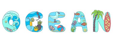 Parlak harflerin Word Okyanus, denizde tatil