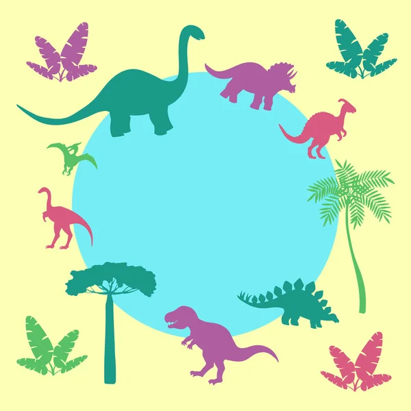 Рамка з абстрактними барвистими силуетами динозаврів — стоковий вектор