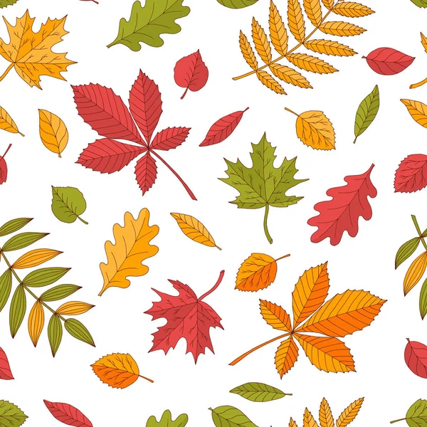 Patrón sin costuras de hojas de otoño brillantes — Vector de stock