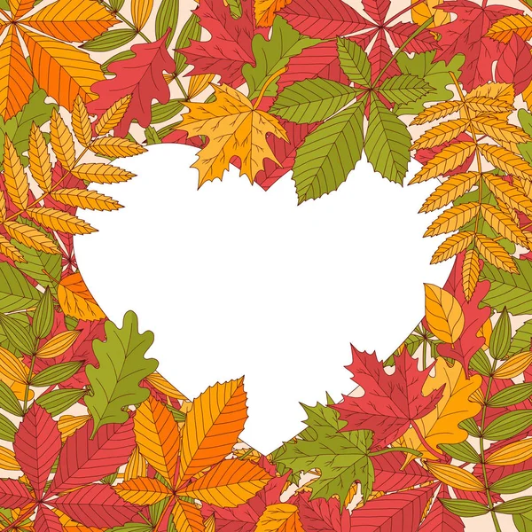 Marco corazón de hojas de otoño — Vector de stock