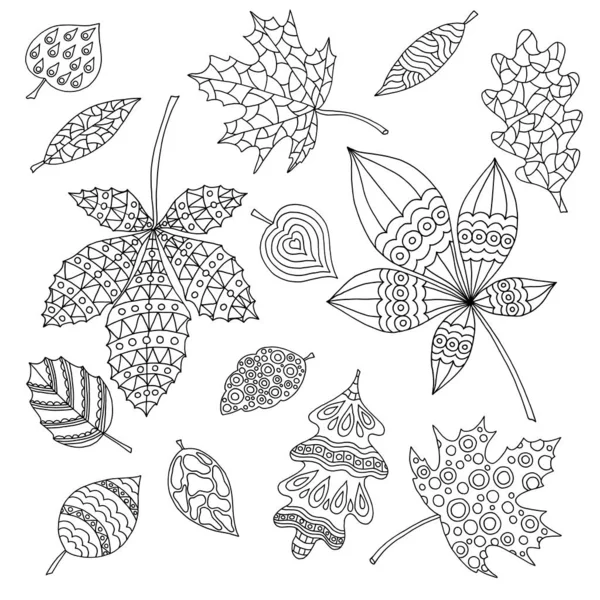 Набір абстрактних осінніх листя, розмальовка сторінка — стоковий вектор