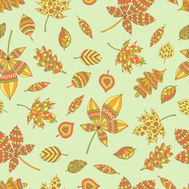 Soyut elle çizilmiş sonbahar yapraklarının dikişsiz deseni