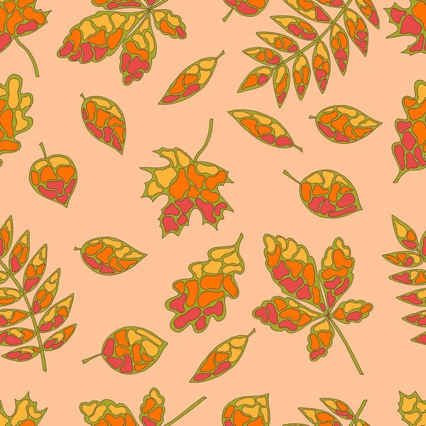 Patrón sin costuras de hojas de otoño en el estilo de vidrieras — Vector de stock