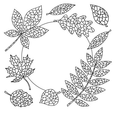 Sonbahar yapraklı çerçeve, boyama sayfası
