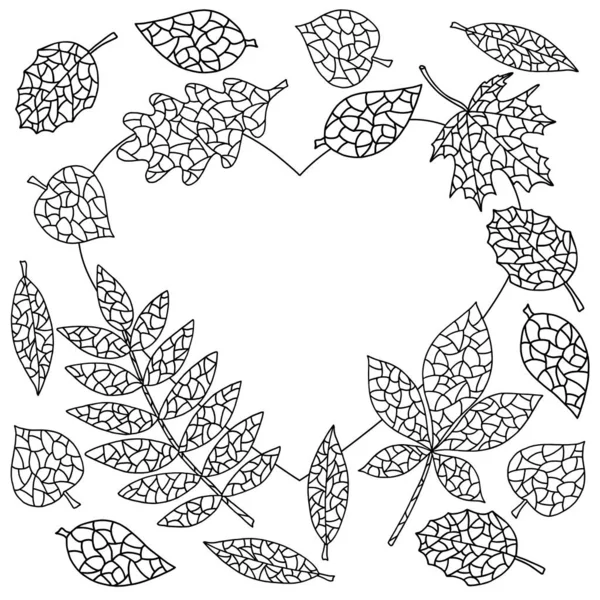 Cadre avec feuilles d'automne, page à colorier — Image vectorielle