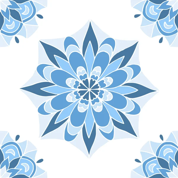 Patrón sin costuras de mandalas azules — Vector de stock