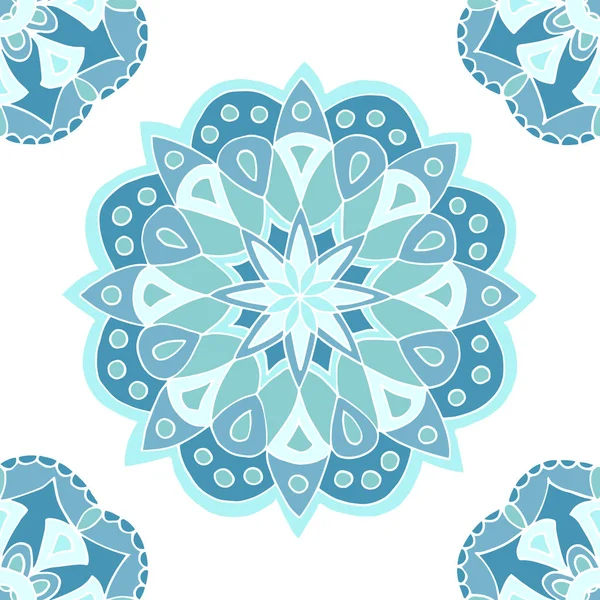 Seamless pattern of blue mandalas — Stock Vector