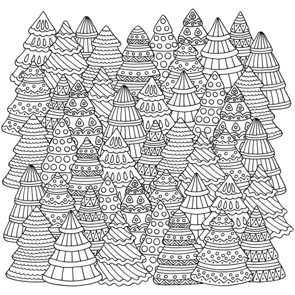 Many hand-drawn Christmas trees, coloring page Royalty Free Stock Vectors