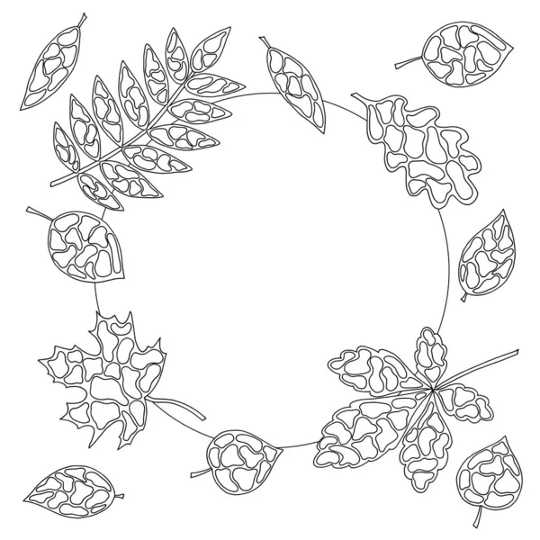 Cadre avec feuilles, page à colorier — Image vectorielle