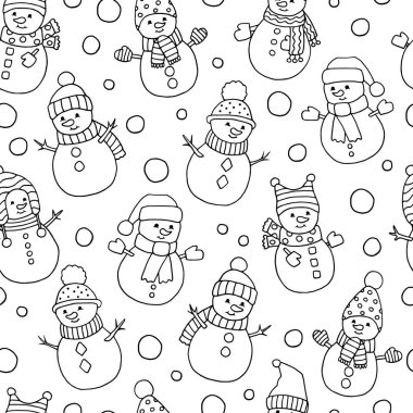 Güzel Noel kardan adamları ve boyama sayfası olan kusursuz desen.