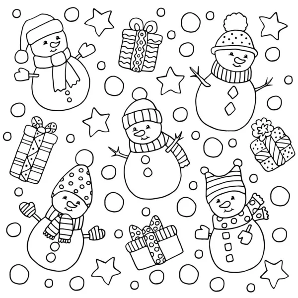 Απρόσκοπτη μοτίβο με χιονάνθρωπους και δώρα Χριστουγέννων — Διανυσματικό Αρχείο