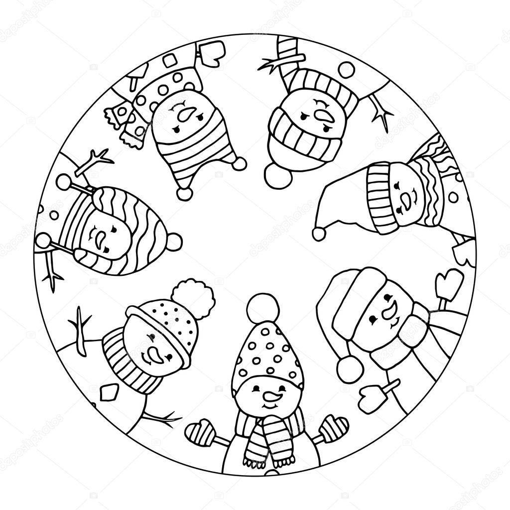 Merry Christmas snowmen, coloring page