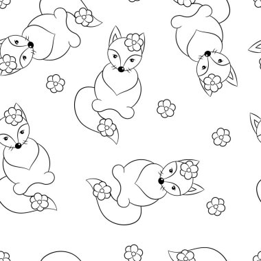 Başında ve kuyruğunda çiçekler olan tilki desenli, renklendirme sayfası