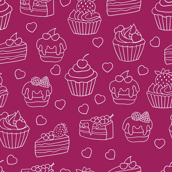 Fundo Sem Costura Vetorial Com Bolos Doces Cupcakes Com Bagas —  Vetores de Stock