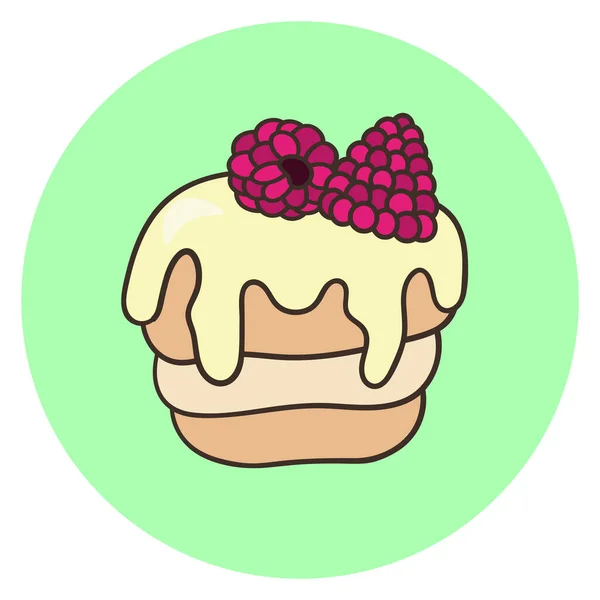 Süße Torte Cupcake Mit Sahne Und Himbeeren Auf Grünem Hintergrund — Stockvektor