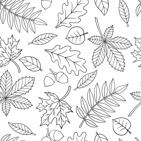 秋天树叶的病媒无缝图案 儿童和成人的彩色页 — 图库矢量图片