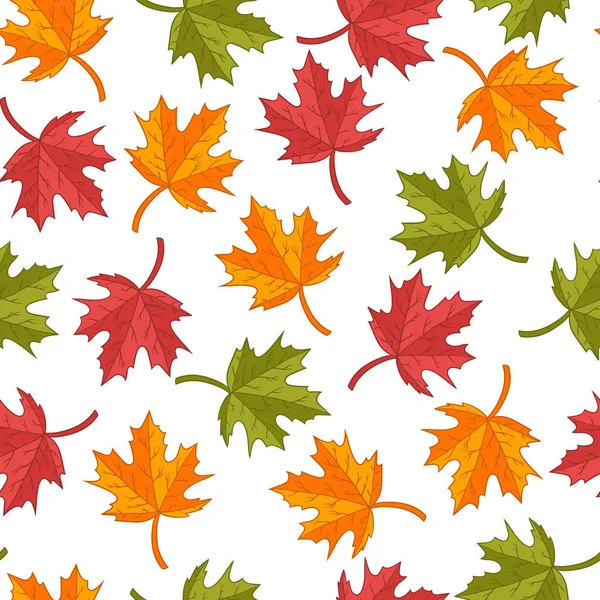 Vector Seamless Pattern Bright Multicolored Autumn Maple Leaves White Background — Stock Vector