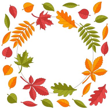 Renkli parlak sonbahar yapraklarının vektör çerçevesi